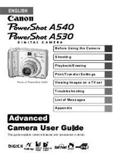 Canon PowerShot A530 manual. Camera Instructions.